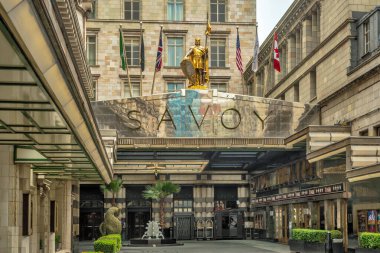 LONDON, UNITED KINGDOM - May 27, 2018: Savoy Hotel in Central London known for its luxurious 5-star service. clipart