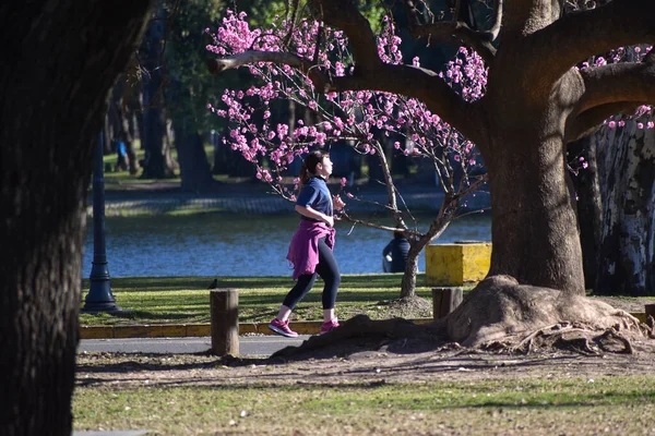 Buenos Aires Argentina Septiembre 2020 Corredora Femenina Primavera Parque Público — Foto de Stock