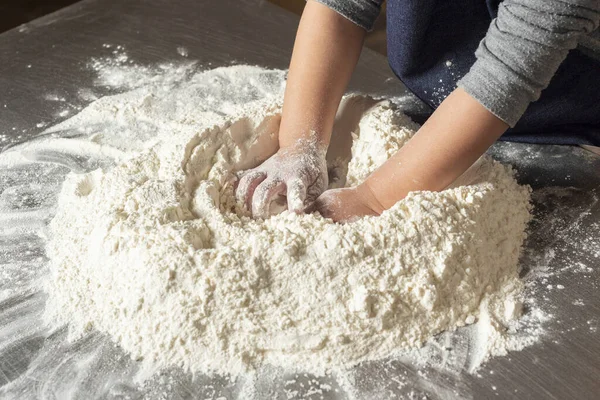 Closeup Shot Child Mixing Flour — Stock Photo, Image