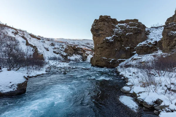 River Snowy Field Glymur Iceland — Stock Photo, Image