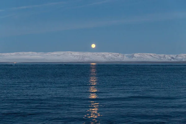 Місячний Підйом Над Озером Вестфіорді Ісландія — стокове фото