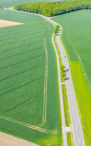 Luchtfoto Met Drone Camera Van Een Kleine Geasfalteerde Landweg Die — Stockfoto