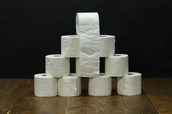 Closeup Shot Stacked Toilet Paper Black Background — Stock Photo, Image