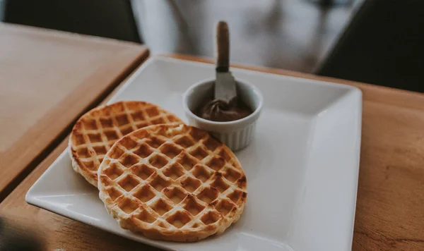 Primer Plano Ángulo Alto Deliciosos Gofres — Foto de Stock