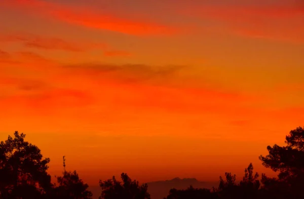 Belo Nascer Sol Sobre Florestas Nas Montanhas Troodos Chipre — Fotografia de Stock