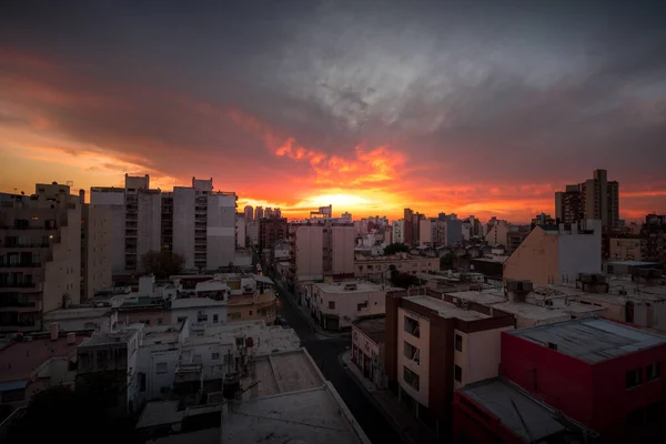 Superbe Plan Aérien Ville Coucher Soleil — Photo