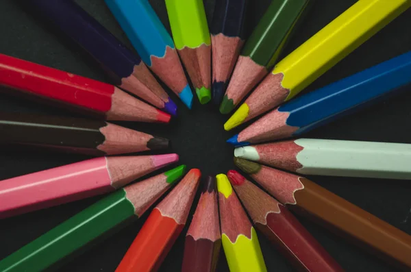 Closeup Shot Wooden Colored Pencils Black Background — Stock Photo, Image