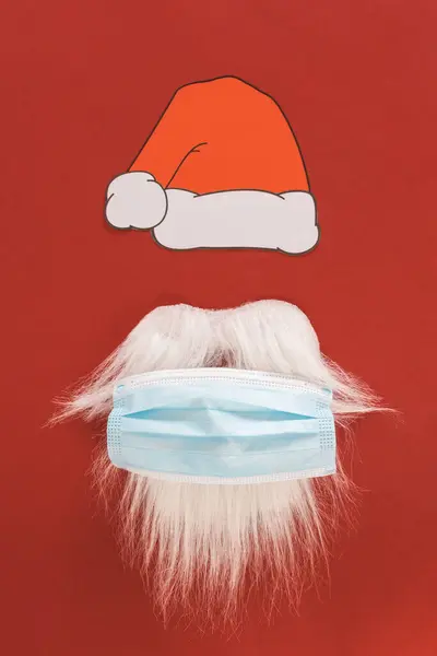 Gros Plan Chapeau Noël Rouge Barbe Moustache Père Noël Avec — Photo