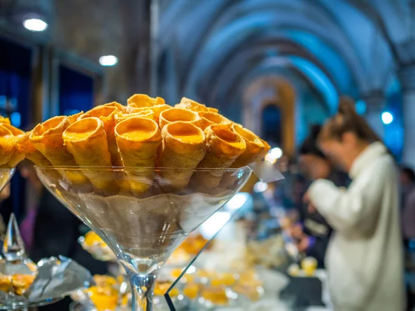 Closeup Shot Traditional Portuguese Conventual Sweet Called Cornucopias Alcobaca Portugal — Stock Photo, Image