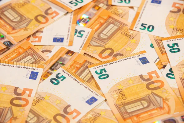 Une Pile Cinquante Billets Euros — Photo