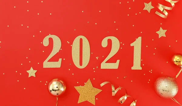 Golden 2021 Een Felrode Achtergrond Nieuwjaarsconcept — Stockfoto