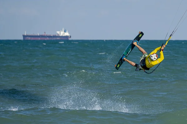 Burgas Bulgaria Aug 2020 Kitesurfing Затоці Бургас Екстремальний Вид Спорту — стокове фото