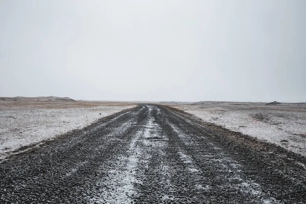 Empty Road Covered Snow Iceland — Stock Fotó