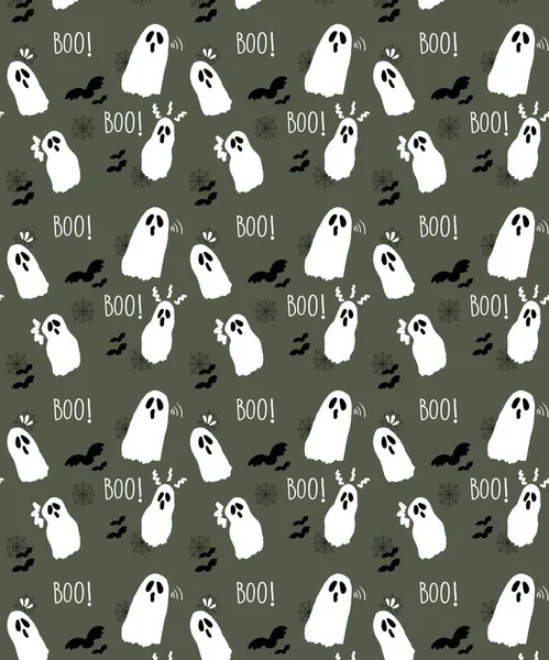 Patrón Fantasmas Sobre Fondo Verde Tema Halloween —  Fotos de Stock