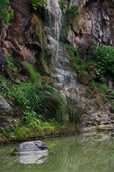 Tiro Vertical Uma Pequena Cachoeira Sobre Rochas Musgosas Parque Gran — Fotografia de Stock