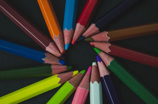 Closeup Shot Wooden Colored Pencils Black Background — Stock Photo, Image