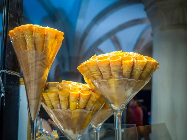 Traditional Portuguese Conventual Sweet Called Cornucopias Alcobaca Portugal — Stock Photo, Image