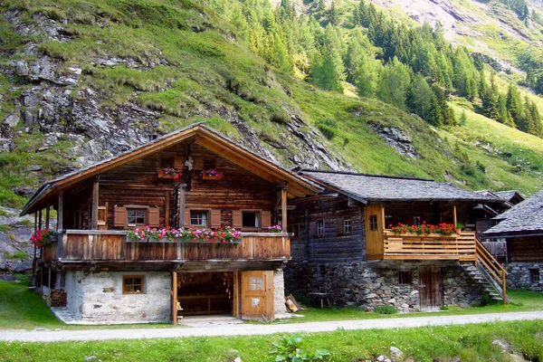 Accoglienti Rifugi Legno Innergschloess Tirolo Orientale Austria — Foto Stock