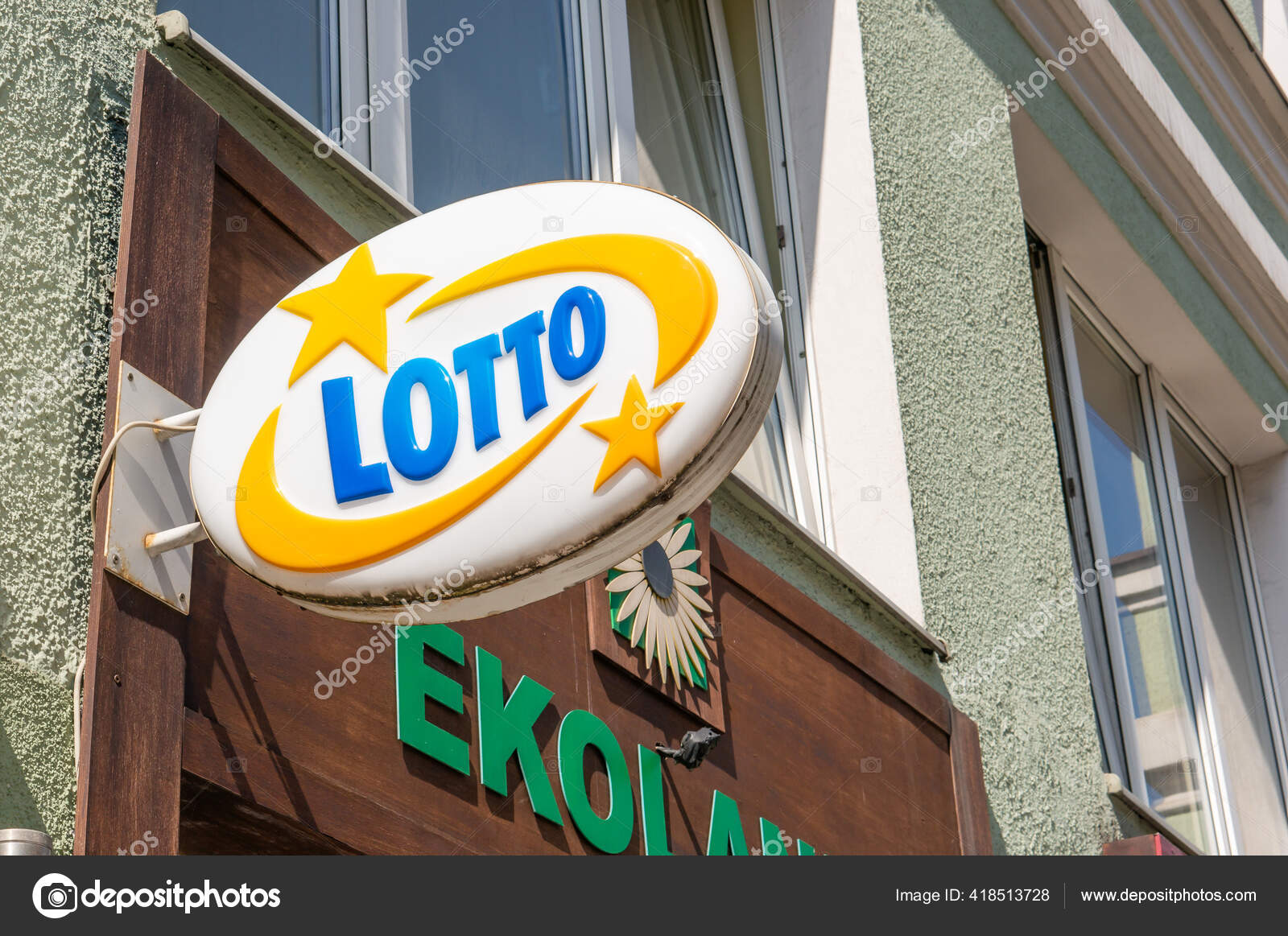 Poznan Poland Apr 2018 Ekoland Supermarket Lotto Sign Wall Stock