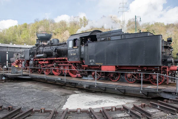 Très Vieux Allemand Historique Noir Vapeur Locomotive — Photo