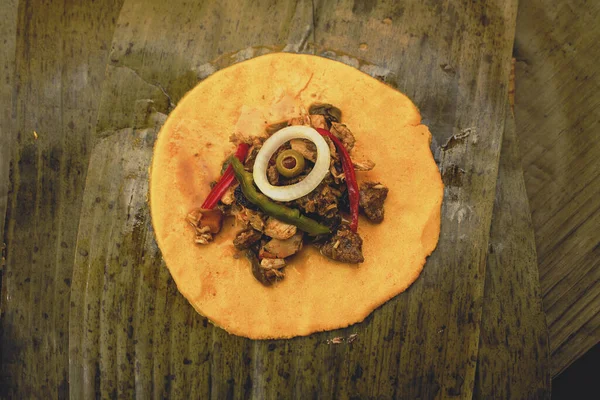 Tiro Close Carne Legumes Tortilla — Fotografia de Stock