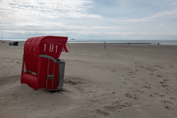 Uma Praia Areia Com Cadeiras Borkum Alemanha — Fotografia de Stock