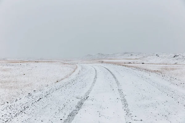 Camino Vacío Cubierto Nieve Islandia — Foto de Stock