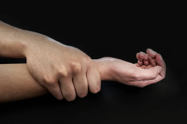 Tiro Mãos Homem Torturar Uma Mulher Conceito Violência Doméstica Abuso — Fotografia de Stock