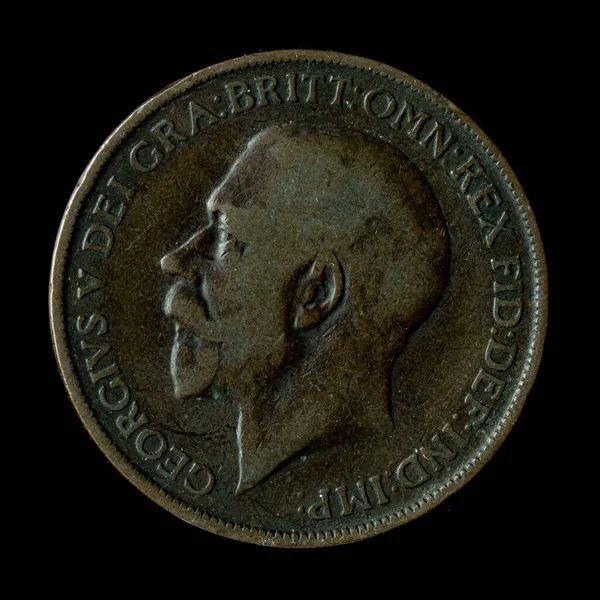 Den 1912 British One Penny Isolerad Den Svarta Bakgrunden — Stockfoto