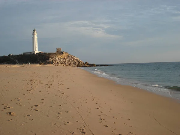 Old Historical Cape Trafalgar Lighthouse Sandy Beach Sapin — Stock Photo, Image