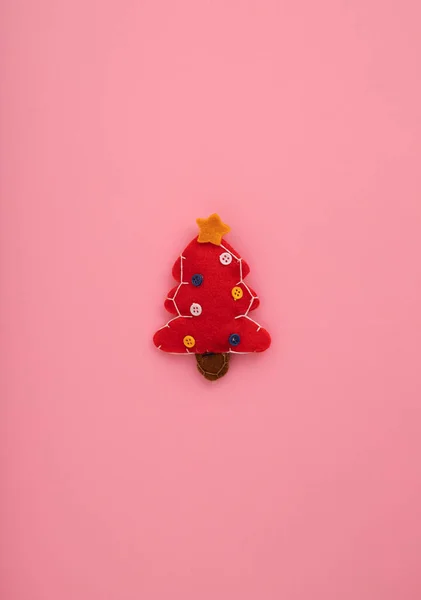 Red Gingerbread Tree Shaped Cookie Pink Background Christmas Mood — Stock Photo, Image