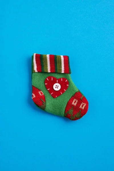 Colorful Christmas Sock Blue Background — Stock Photo, Image