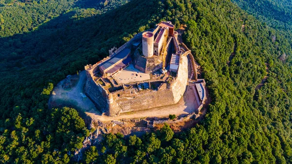 Vista Aérea Del Castillo Montsoriu Las Montañas Girona España —  Fotos de Stock