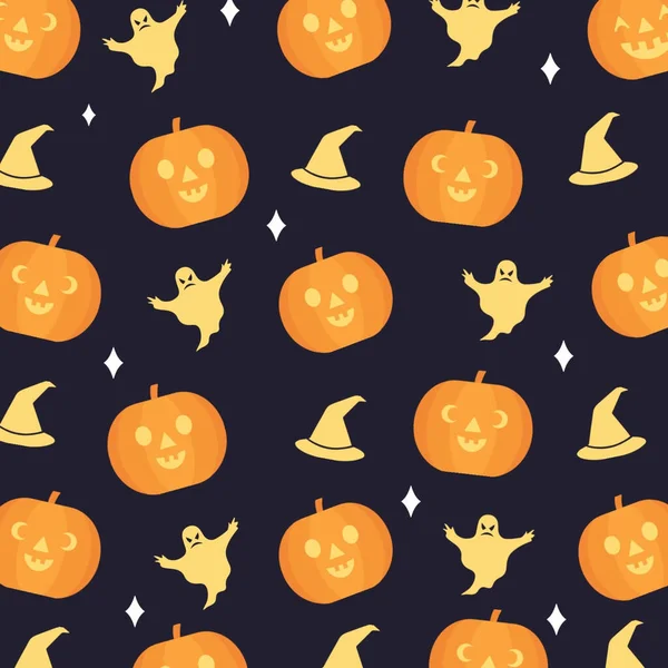 Płynne Powtarzające Się Tło Halloween Wzór Dyni Kapelusz Duch — Zdjęcie stockowe
