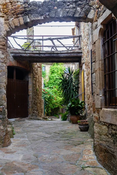 Eine Vertikale Aufnahme Alter Traditioneller Steinhäuser Den Straßen Von Peretallada — Stockfoto