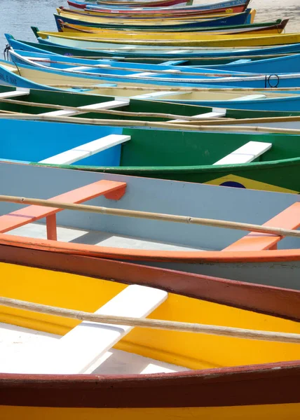 Lot Colorful Boats Parked Sea — Stock Photo, Image