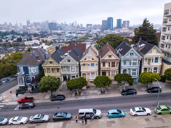 Aerial Shot Seven Painted Ladies Houses San Francisco — Stock Photo, Image