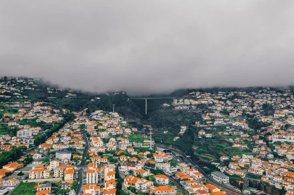 Luchtfoto Van Oude Binnenstad Van Funchal Madeira Bij Bewolkt Weer — Stockfoto