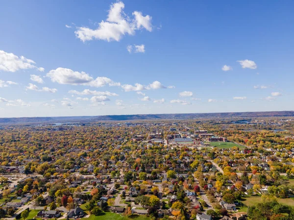 Flygbild Med Hus Och Byggnader Omgivna Höstträd Crosse Wisconsin — Stockfoto