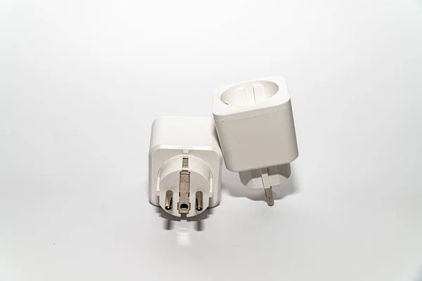 Two White Electrical Plugs Isolated White Background — Stock Photo, Image