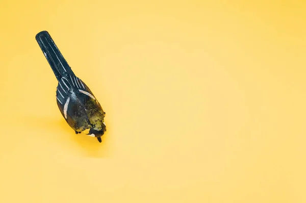 Tiro Ângulo Alto Pássaro Falso Uma Superfície Laranja — Fotografia de Stock