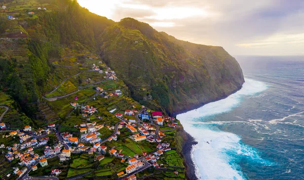 Vista Aérea Aldeia Porto Moniz Ilha Madeira Portugal — Fotografia de Stock