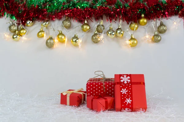 Egy Közelkép Karácsonyi Dekorációról Szöveges Helyeddel — Stock Fotó