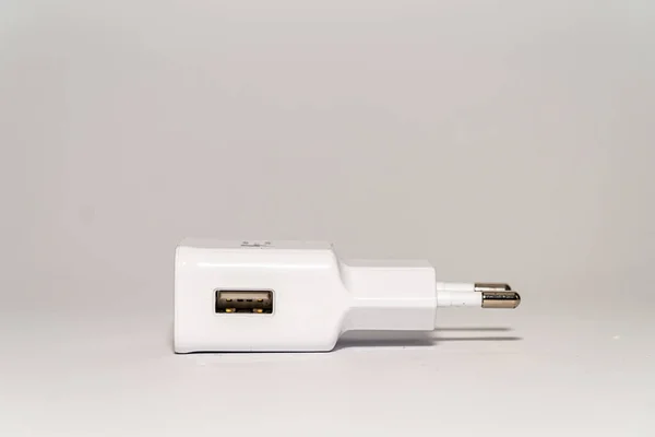 White Charger Adapter Isolated White Background — Stock Photo, Image