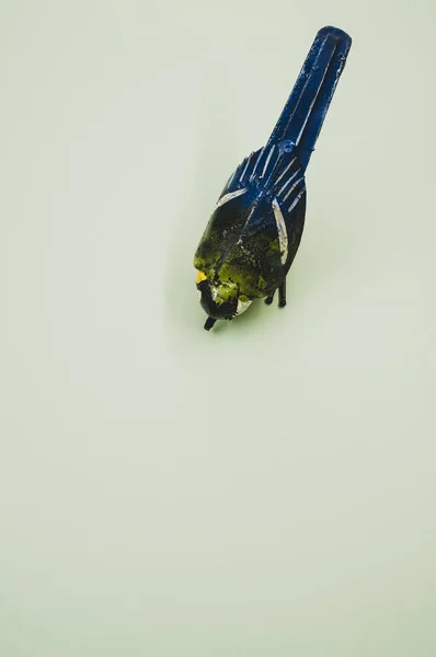 Vertikální Záběr Ručně Malované Postavy Ptáka Izolované Zeleném Pozadí — Stock fotografie