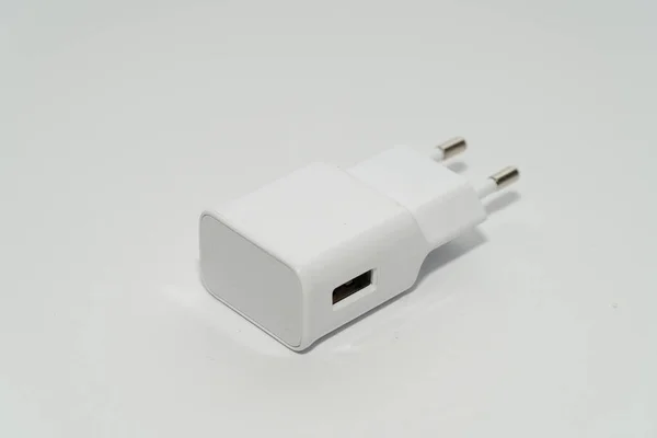 White Charger Adapter Isolated White Background — Stock Photo, Image