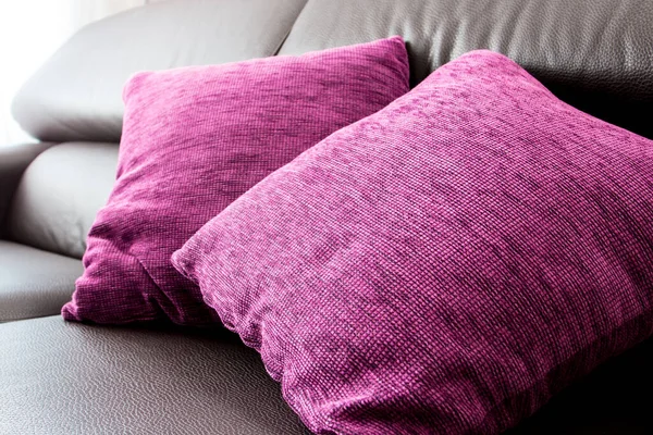 Closeup Two Pink Pillows Sofa — Stock Photo, Image