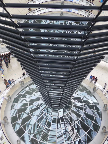 Mirrored cone inside the futuristic glass dome on top of the Reichstag German parliament