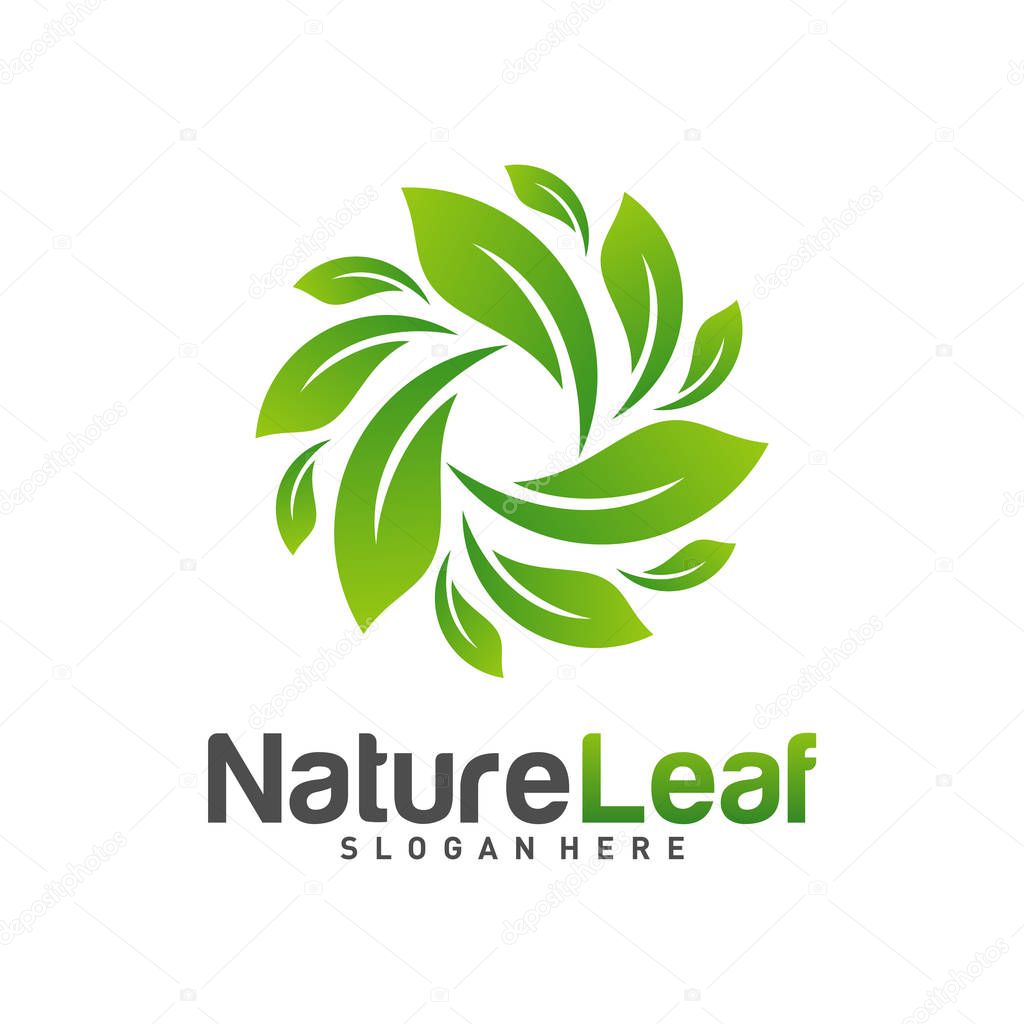 Circle Leaf logo design Vector template. Nature logo Design concept