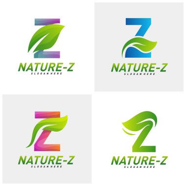 Doğa Z logosu Tasarım Vektör seti. İlk Z logo Şablonu. Yeşil Z logo konsepti. Simge Simgesi